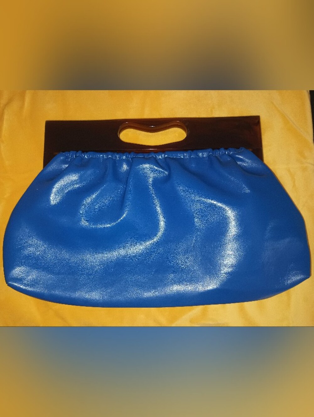 Vintage 1970s Electric Royal Blue Clutch Purse with Tortoiseshell Lucite Handle